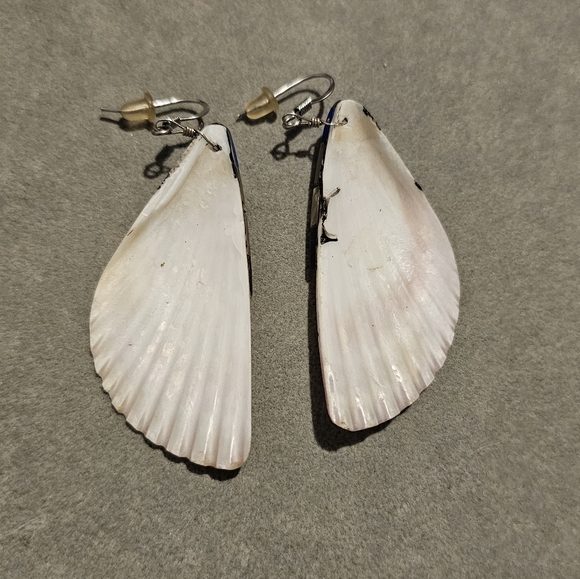 Santo Domingo Shell Lapis Lazuli Inlay Drop Earrings Native American Vintage S - Picture 8 of 8